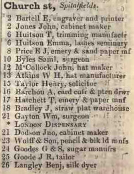 2 - 26 Church street, Spitalfields 1842 Robsons street directory