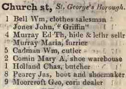 Church street, St Georges, Borough 1842 Robsons street directory