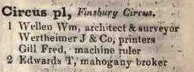 Circus place, Finsbury Circus 1842 Robsons street directory