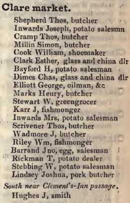 Clare market 1842 Robsons street directory