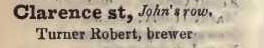 Clarence street, Johns row 1842 Robsons street directory