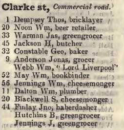 Clarke street, Commercial road 1842 Robsons street directory