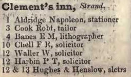 1 - 13 Clements Inn, Strand 1842 Robsons street directory
