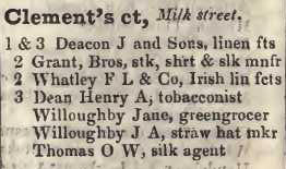 Clements court, Milk street 1842 Robsons street directory