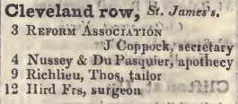 Cleveland row, St James's 1842 Robsons street directory