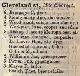 Cleveland street, Mile End road 1842 Robsons street directory