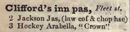 Cliffords Inn passage, Fleet street 1842 Robsons street directory