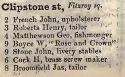 2 - 8 Clipstone street, Fitzroy square 1842 Robsons street directory