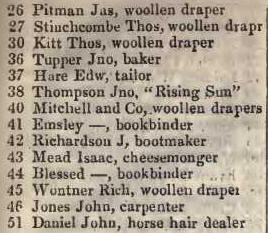 26 - 51 Cloth Fair, West Smithfield 1842 Robsons street directory