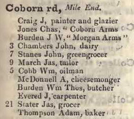 Coborn road, Mile end 1842 Robsons street directory