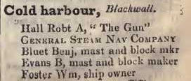 Cold harbour, Blackwall 1842 Robsons street directory