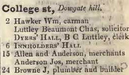 College street, Dowgate hill 1842 Robsons street directory