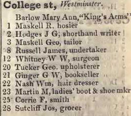 College street, Westminster 1842 Robsons street directory