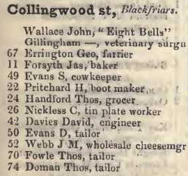 Collingwood street, Blackfriars 1842 Robsons street directory