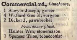 1 Commercial road, Limehouse 1842 Robsons street directory
