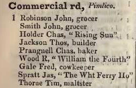 Commercial road, Pimlico 1842 Robsons street directory