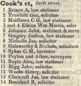 Cooks court, Serle street 1842 Robsons street directory