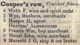 4 - 9 Coopers row, Crutched friars 1842 Robsons street directory