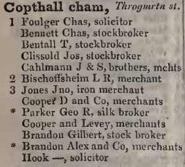 Copthall chambers, Throgmorton street 1842 Robsons street directory