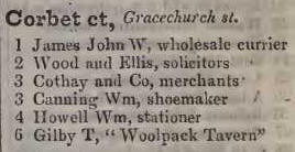 Corbet court, Gracechurch street 1842 Robsons street directory