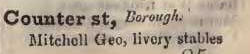 livery stables, Counter street, Borough 1842 Robsons street directory