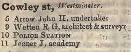 Cowley street, Westminster 1842 Robsons street directory