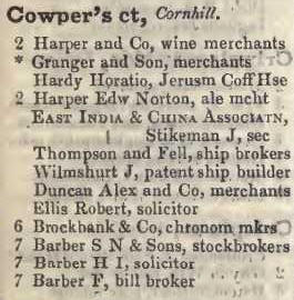 Cowpers court, Cornhill 1842 Robsons street directory