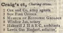 Craigs court, Charing cross 1842 Robsons street directory