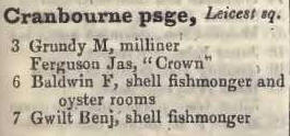 Cranbourn passage, Leicester square 1842 Robsons street directory