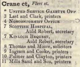 Crane court, Fleet street 1842 Robsons street directory