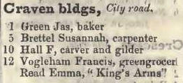 Craven buildings, City road 1842 Robsons street directory