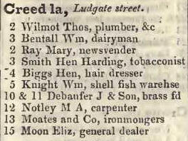 Creed lane, Ludgate street 1842 Robsons street directory