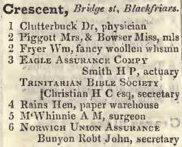 Crescent, Bridge street, Blackfriars 1842 Robsons street directory
