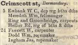 Crimscott street, Bermondsey 1842 Robsons street directory
