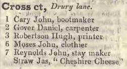 Cross court, Drury lane 1842 Robsons street directory