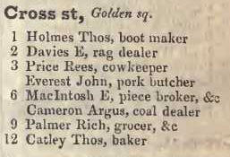 Cross street, Golden square 1842 Robsons street directory