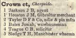 Crown Court, Cheapside 1842 Robsons street directory
