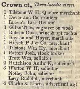 Crown court, Threadneedle street 1842 Robsons street directory