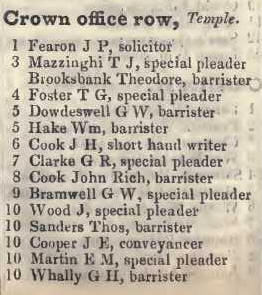 1 - 10 Crown office row, Temple 1842 Robsons street directory