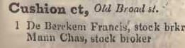 1 Cushion court, Old Broad street 1842 Robsons street directory