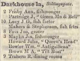 Darkhouse lane, Billingsgate 1842 Robsons street directory
