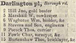 Darlington place, Borough road 1842 Robsons street directory