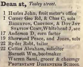 1 - 22 Dean street, Tooley street 1842 Robsons street directory