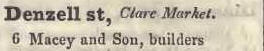 Denzell street, Clare market 1842 Robsons street directory