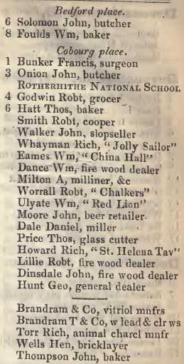 from Bedford place, Deptford Lower road, Rotherhithe 1842 Robsons street directory