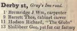 Derby street, Grays Inn road 1842 Robsons street directory