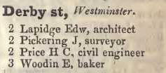 Derby street, Westminster 1842 Robsons street directory