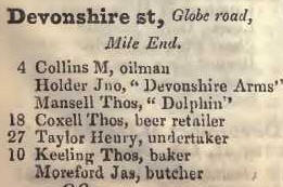 4 - 10 Devonshire street, Globe road, Mile end 1842 Robsons street directory