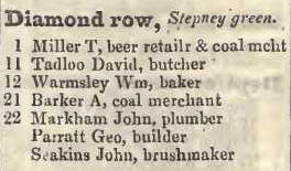 Diamond row, Stepney green 1842 Robsons street directory