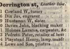 Dorrington street, Leather lane 1842 Robsons street directory